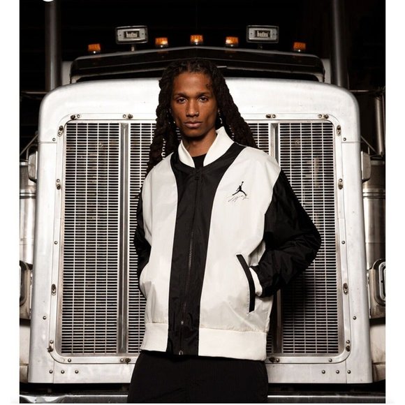 Jordan Flight Jacket Mens Large MVP FB7032-133 Black Off White New Back Spellout - Picture 12 of 13